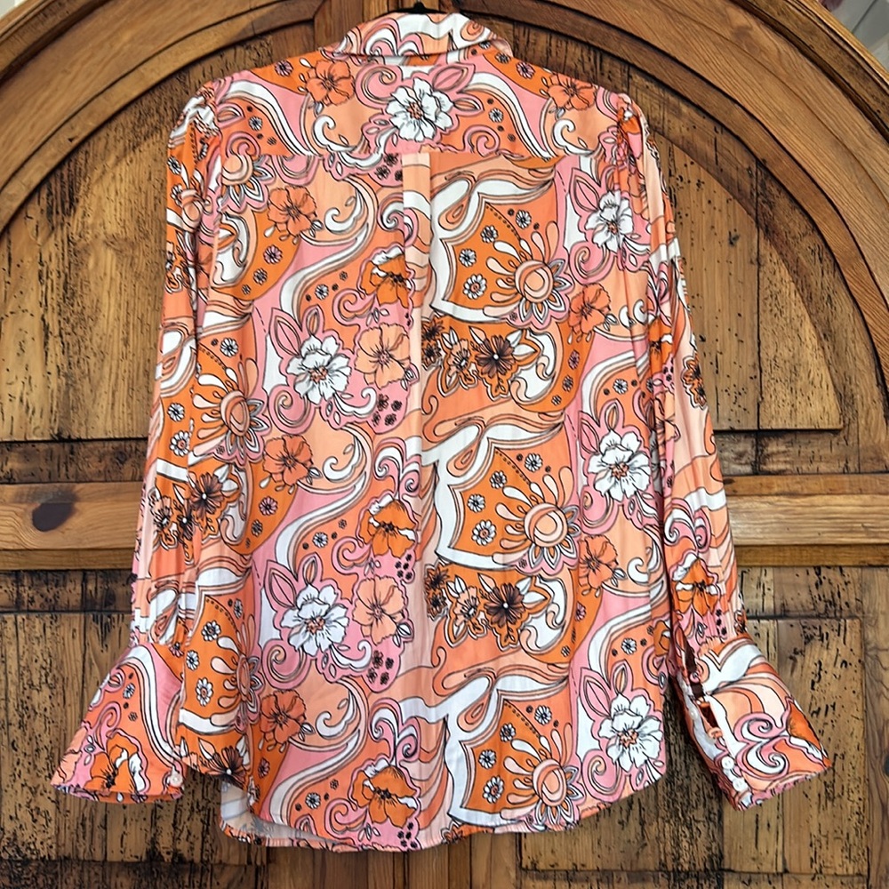 Free People Serena Printed Button Down Silky Floral Boho 70’s Top Blouse Shirt - Picture 10 of 13
